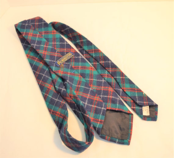 Vintage 1980s wool plaid tie in navy blue, red, t… - image 3