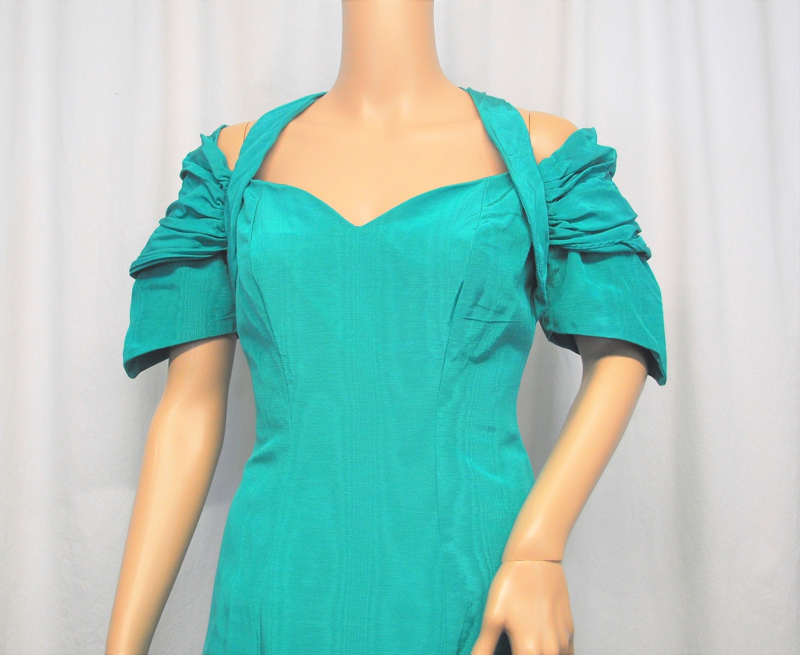 Vintage 1980s Teal Faille Taffeta Gown Formal Knee Length - Etsy