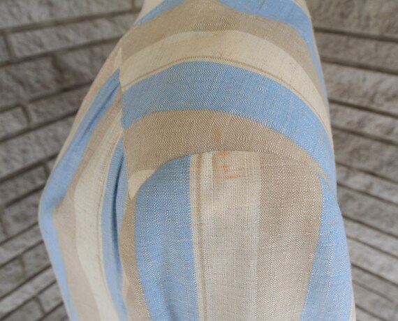 Vintage 1980s blue, tan & taupe stripe linen blen… - image 9