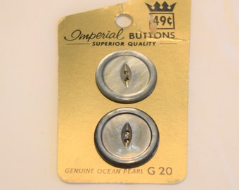 Vintage 1960s 1970s Gray mother of pearl buttons Imperial buttons 1 1/8" set of 2 on card NOS