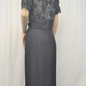 Vintage 1950s black crepe and lace cocktail dress with straight skirt and lace underlined bodice image 5