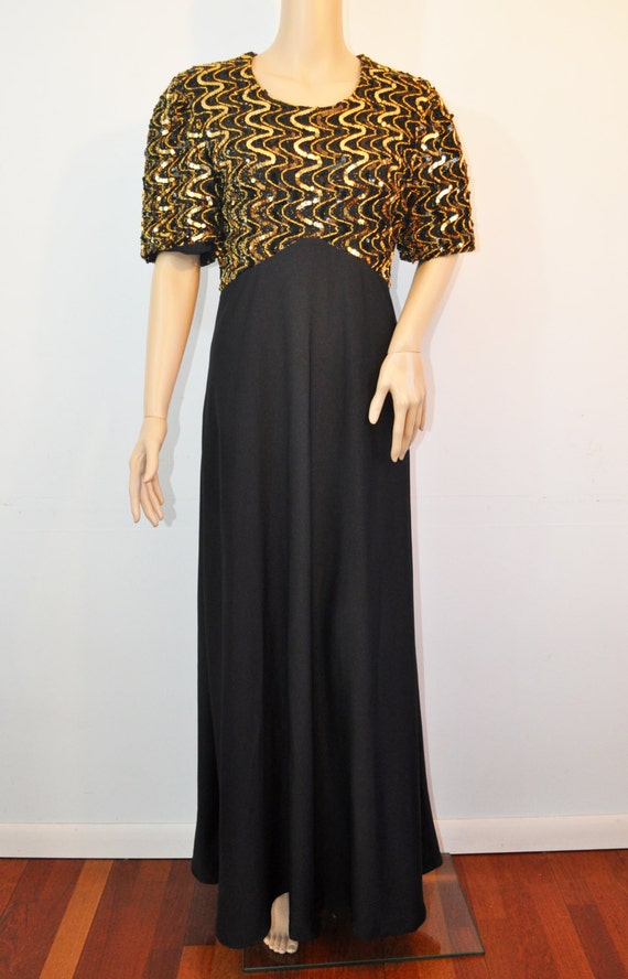 Vintage 1980s gold and black sequin bodice black … - image 2