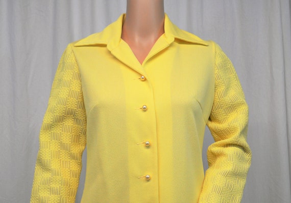 Vintage 1970s bright yellow button front dress wi… - image 6