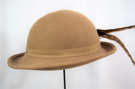 Vintage 1970s 1980s Don Anderson taupe hat with l… - image 4