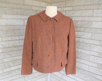 Vintage 1960s Pendleton wool tweed orange and navy blue check jacket size 18