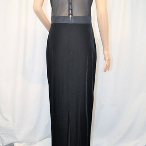 Vintage 1980s 1990s black velvet, satin, and sheer floor length sheath sleeveless evening gown by Rhapsody image 4