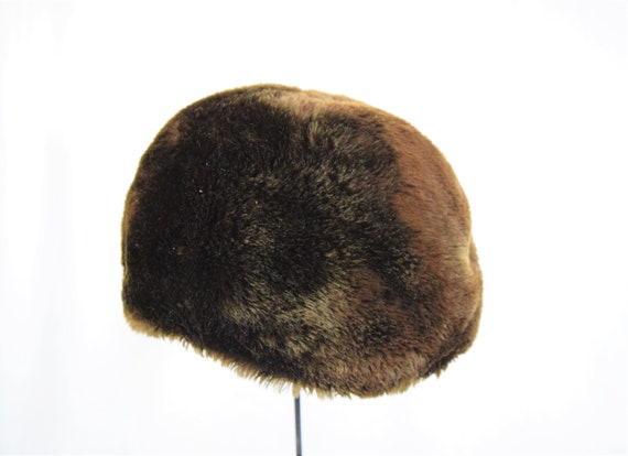 Vintage 1960s brown velour faux fur winter hat sl… - image 2