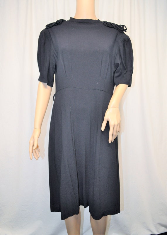 Vintage 1930s 1940s black rayon faille cocktail p… - image 2