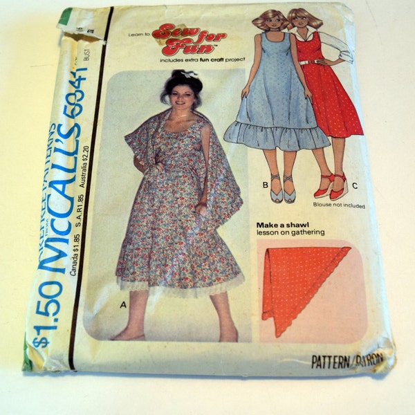 Vintage 1970s McCalls 5941 dress and shawl sewing pattern