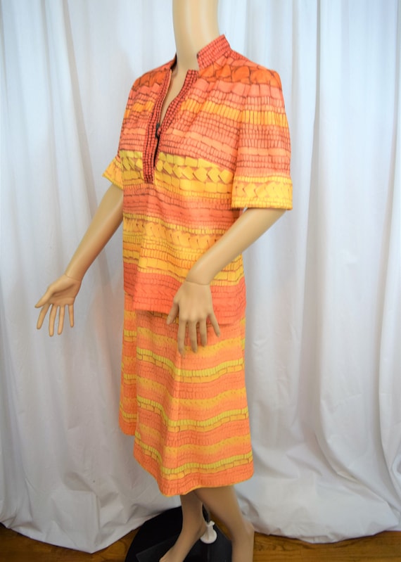 Vintage 1980s Leslie Fay orange and yellow brick … - image 1