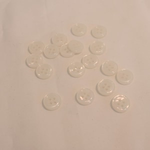 Vintage white plastic buttons, 4 hole, set of 18, 3/8&quot; diameter