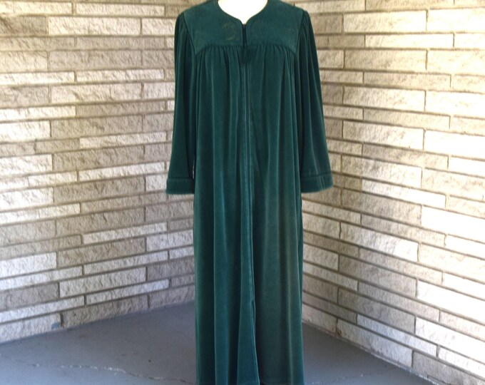 Vintage Early 2000s Forest Green Panne Velvet Zip Front Robe With Gold ...