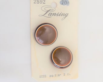Vintage 1970s 1980s brown and white plastic buttons NOS set of 2 on card by Lansing