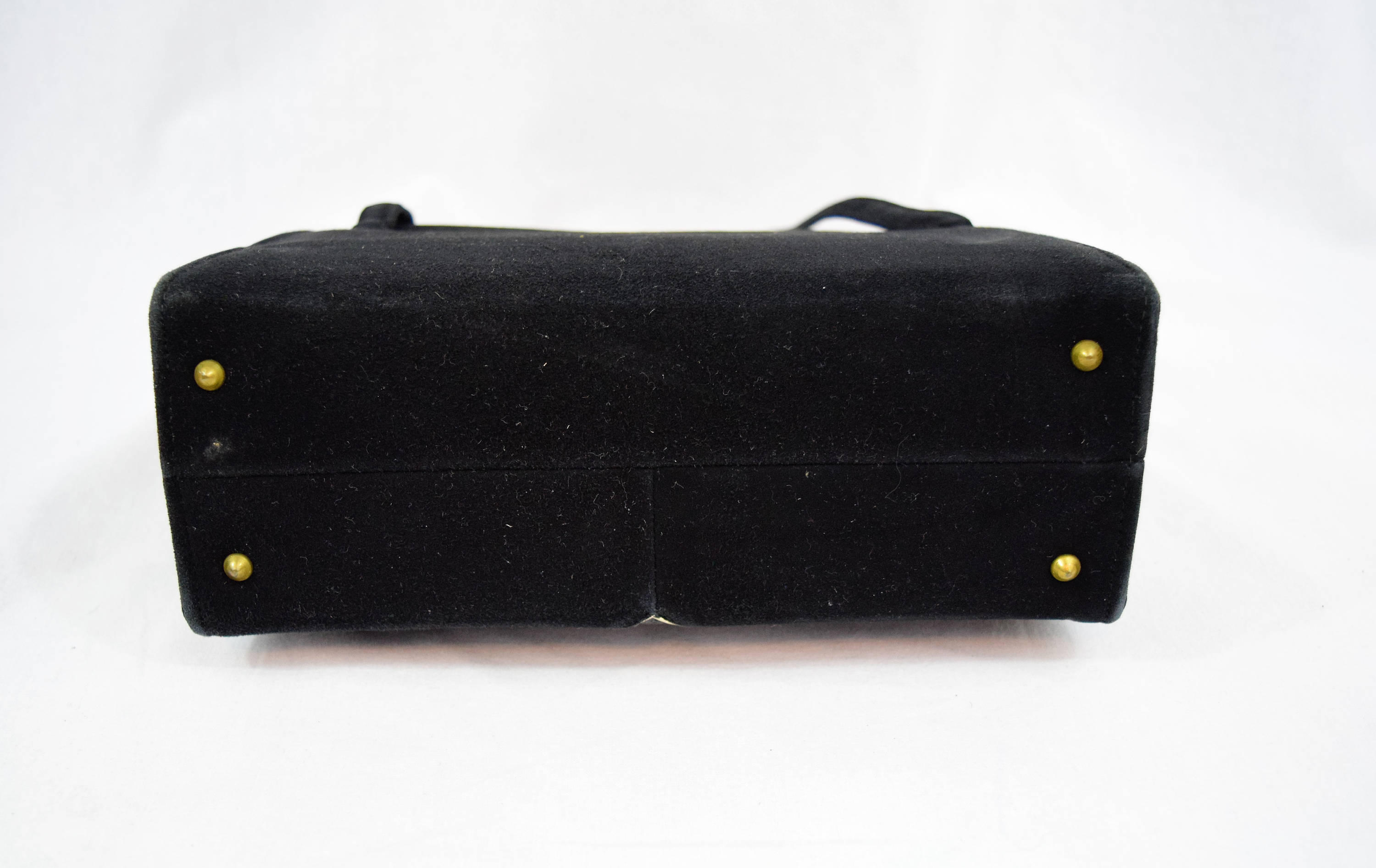 Vintage 1960s black suede top handle purse handbag Etsy