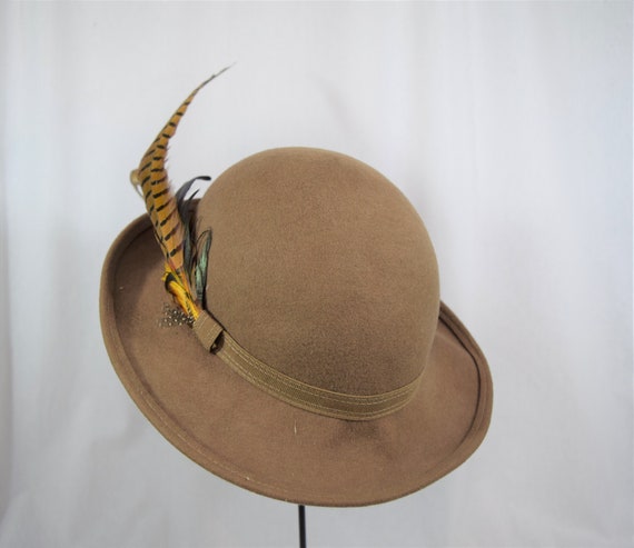 Vintage 1970s 1980s Don Anderson taupe hat with l… - image 6