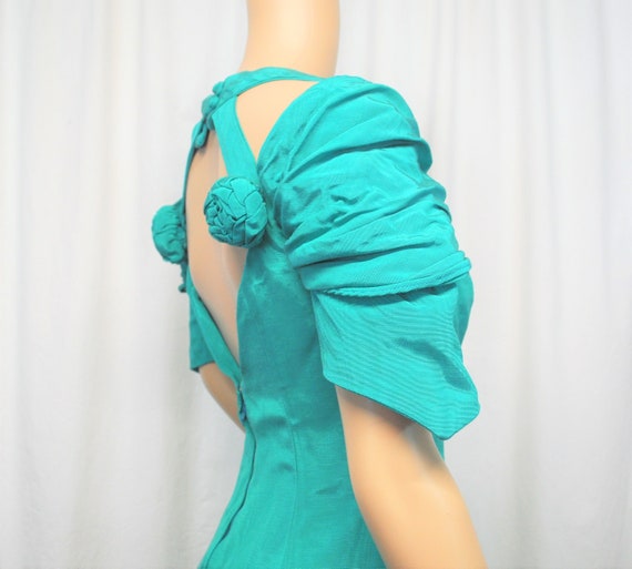 Vintage 1980s teal faille taffeta gown formal kne… - image 9