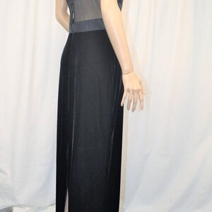 Vintage 1980s 1990s black velvet, satin, and sheer floor length sheath sleeveless evening gown by Rhapsody image 3