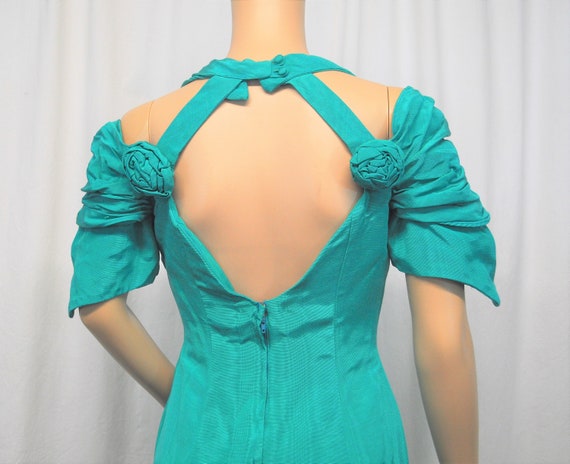 Vintage 1980s teal faille taffeta gown formal kne… - image 8