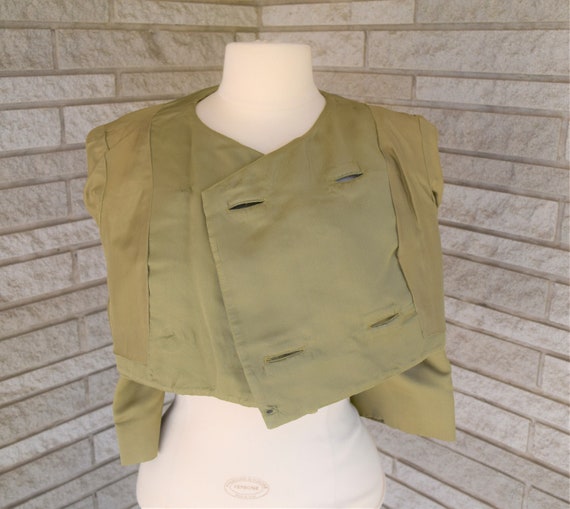 Vintage 1960s olive green cropped double breasted… - image 6