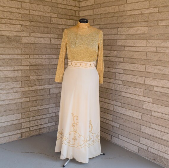 Vintage 1960s 1970s floor length maxi gown gold m… - image 2