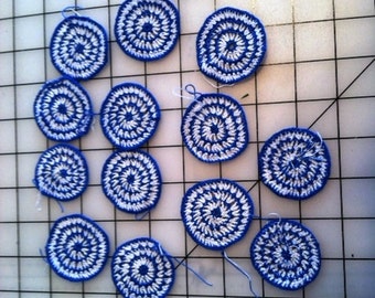 Hand crochet blue and white circles set of 13 pieces 1.5 inches diameter