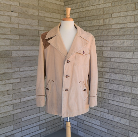 Vintage 1960s tan corduroy outerwear jacket with … - image 1