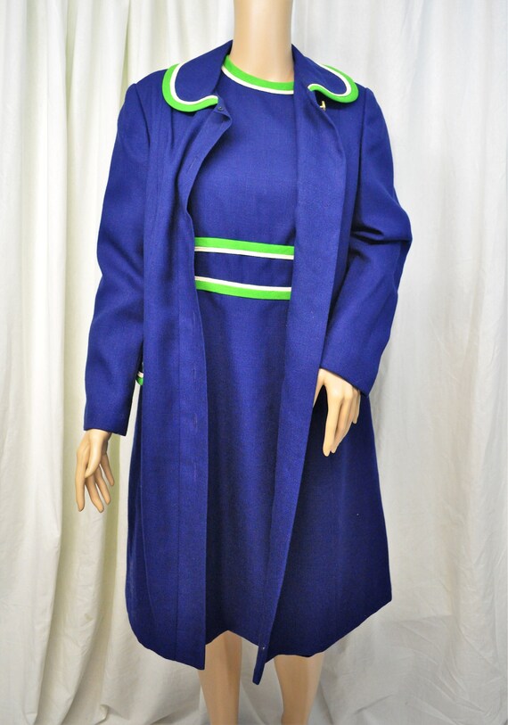 Vintage 1960s Rona navy blue with green and white… - image 2