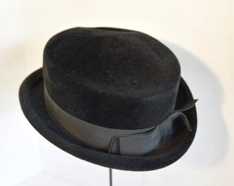 Vintage 1970s 1980s Black Wool Wide Brim Hat With Ribbon  display picture 2