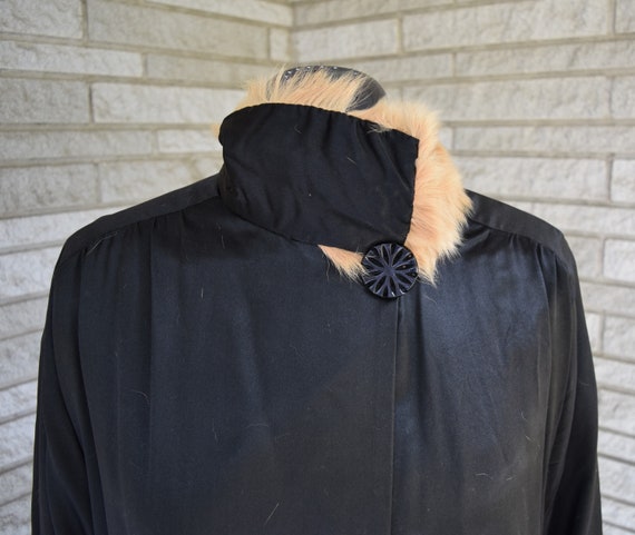 Vintage 1920s black satin evening coat with attac… - image 6