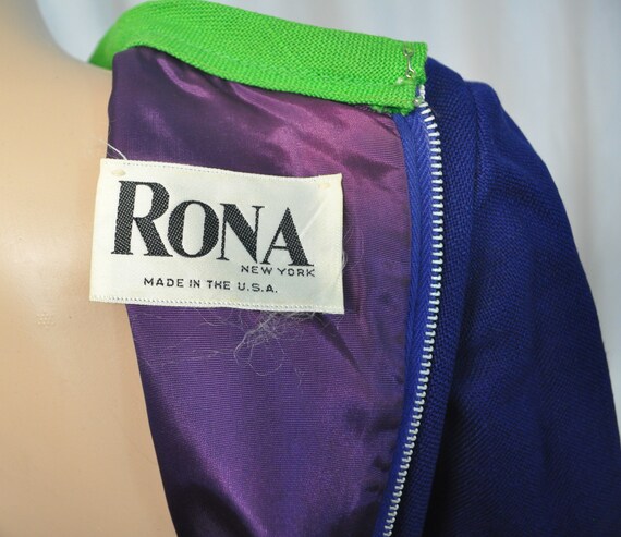 Vintage 1960s Rona navy blue with green and white… - image 9