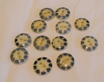 Vintage 1980s Gray and off white ceramic buttons - set of 12, 2 hole, measuer 5/8"