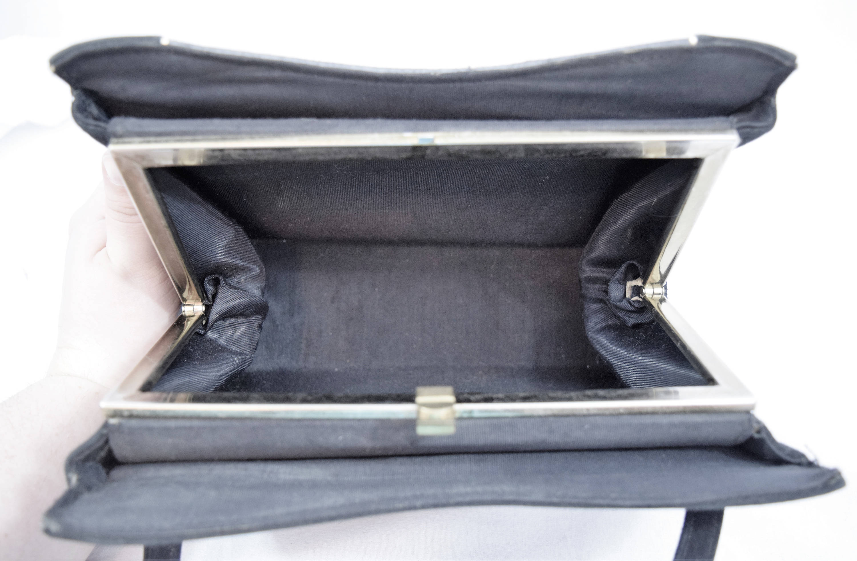 Vintage 1960s black suede top handle purse handbag Etsy