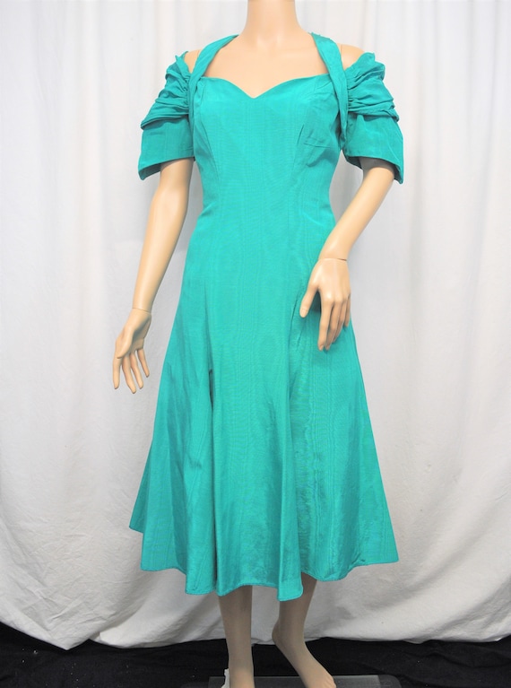 Vintage 1980s teal faille taffeta gown formal kne… - image 2