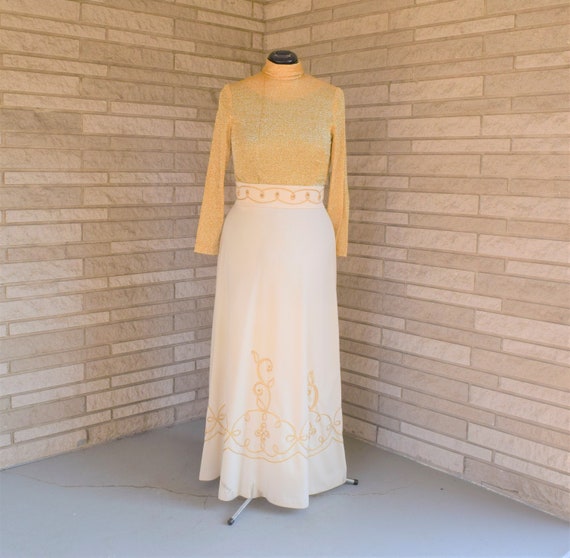 Vintage 1960s 1970s floor length maxi gown gold m… - image 1