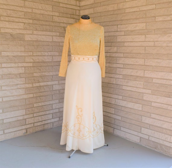 Vintage 1960s 1970s floor length maxi gown gold me