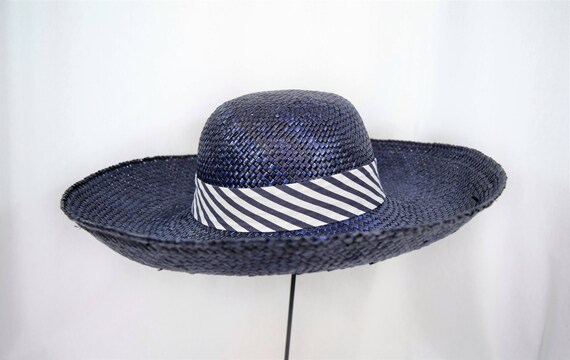 Vintage 1980s Derby cellophane straw wide brimmed… - image 1