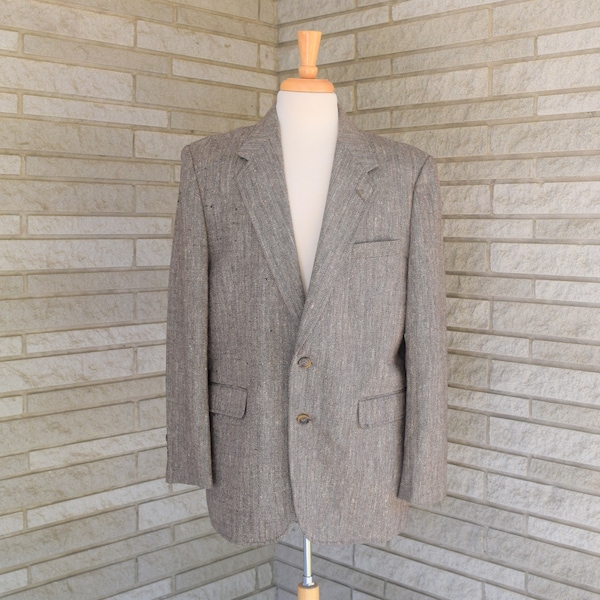 Vintage 1970s brown tweed 2 button sport coat jacket 42R