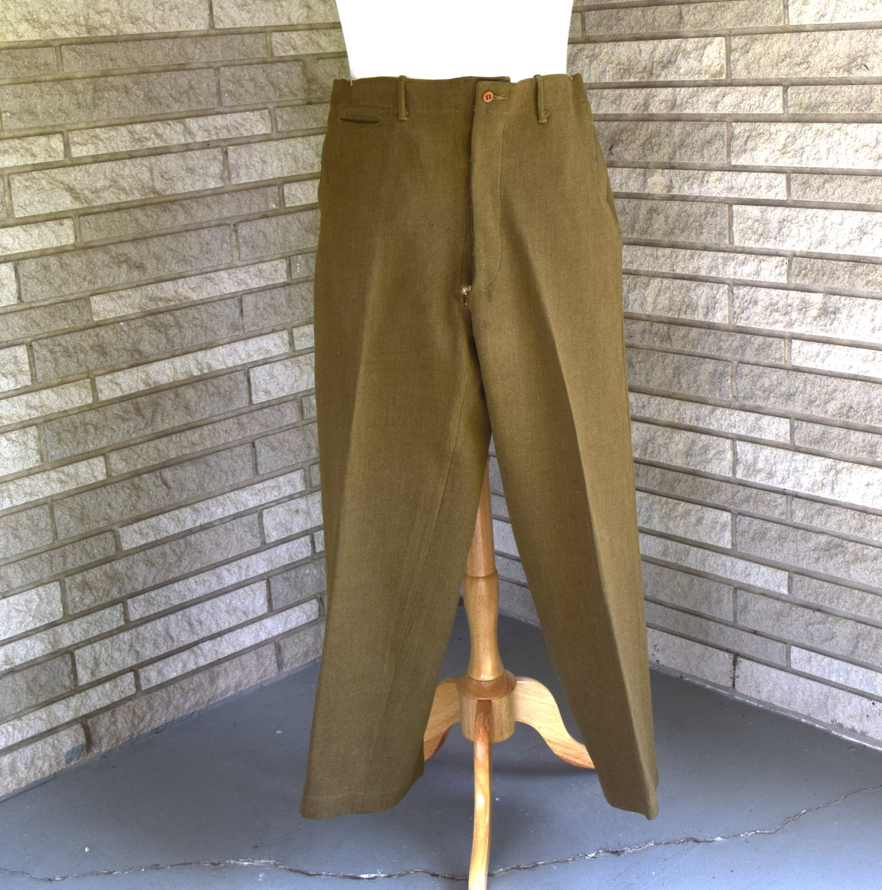 Vintage 1940s Wool Olive Green US Army Wool Trousers by Vintage 1940s Wool Olive Green US Army Wool Trousers by
