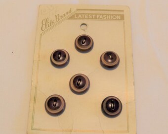 Vintage 1940s 1950s Brown and white plastic buttons set of 5 NOS Elite Brand