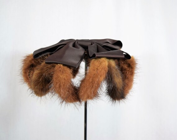 Vintage 1960s mink pillbox circlet hat with brown… - image 2