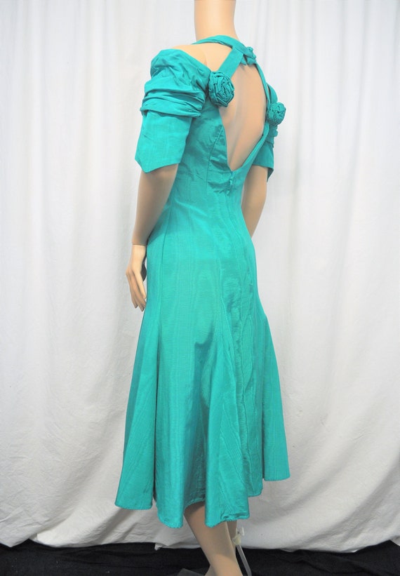 Vintage 1980s teal faille taffeta gown formal kne… - image 5