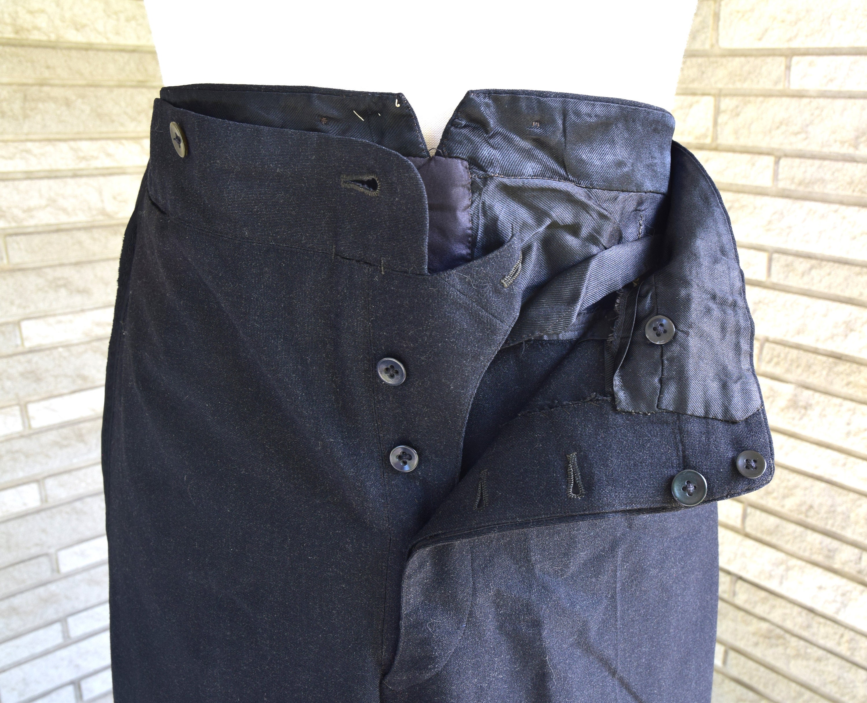 Vintage 1940s 1950s BLACK Wool Tuxedo Pants Trousers With