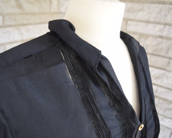 Vintage 1920s black silk middy blouse with long s… - image 6