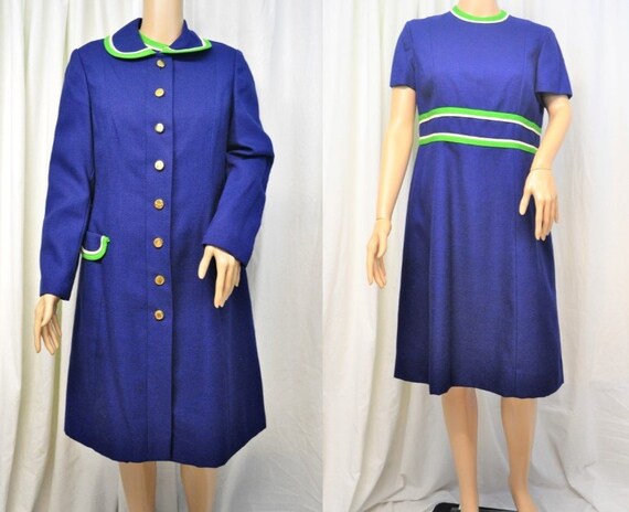 Vintage 1960s Rona navy blue with green and white… - image 1