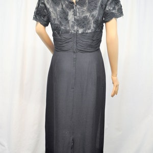 Vintage 1950s black crepe and lace cocktail dress with straight skirt and lace underlined bodice image 4