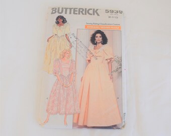 Vintage 1980s Butterick 5939 formal, gown,  wedding dress sewing pattern - factory folded