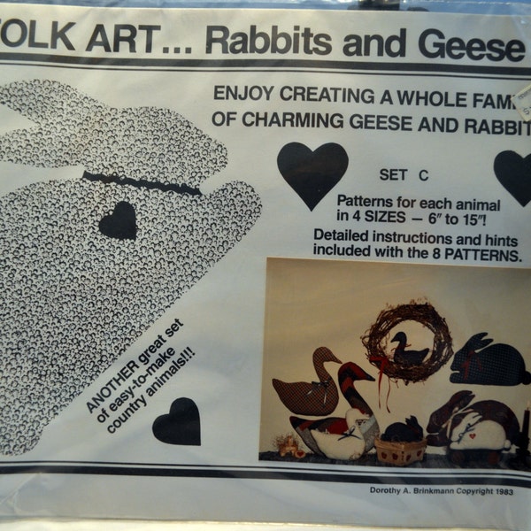 Vintage folk art rabbit and goose sewing pattern plushie pattern