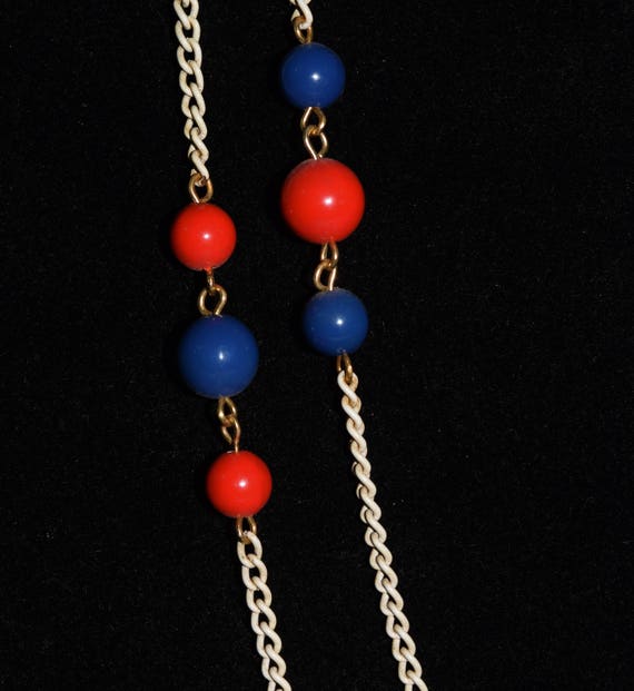 1980s white metal with red and blue bead 52" neck… - image 3