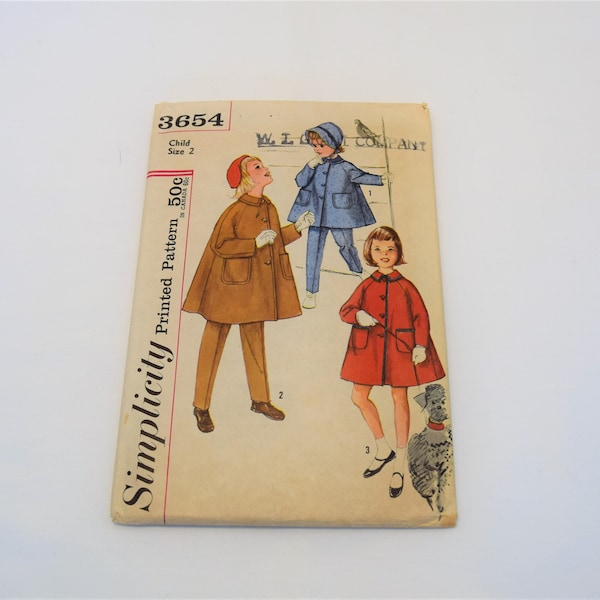 Vintage Simplicity 3654 girls size 2 coat, pants and hat sewing pattern