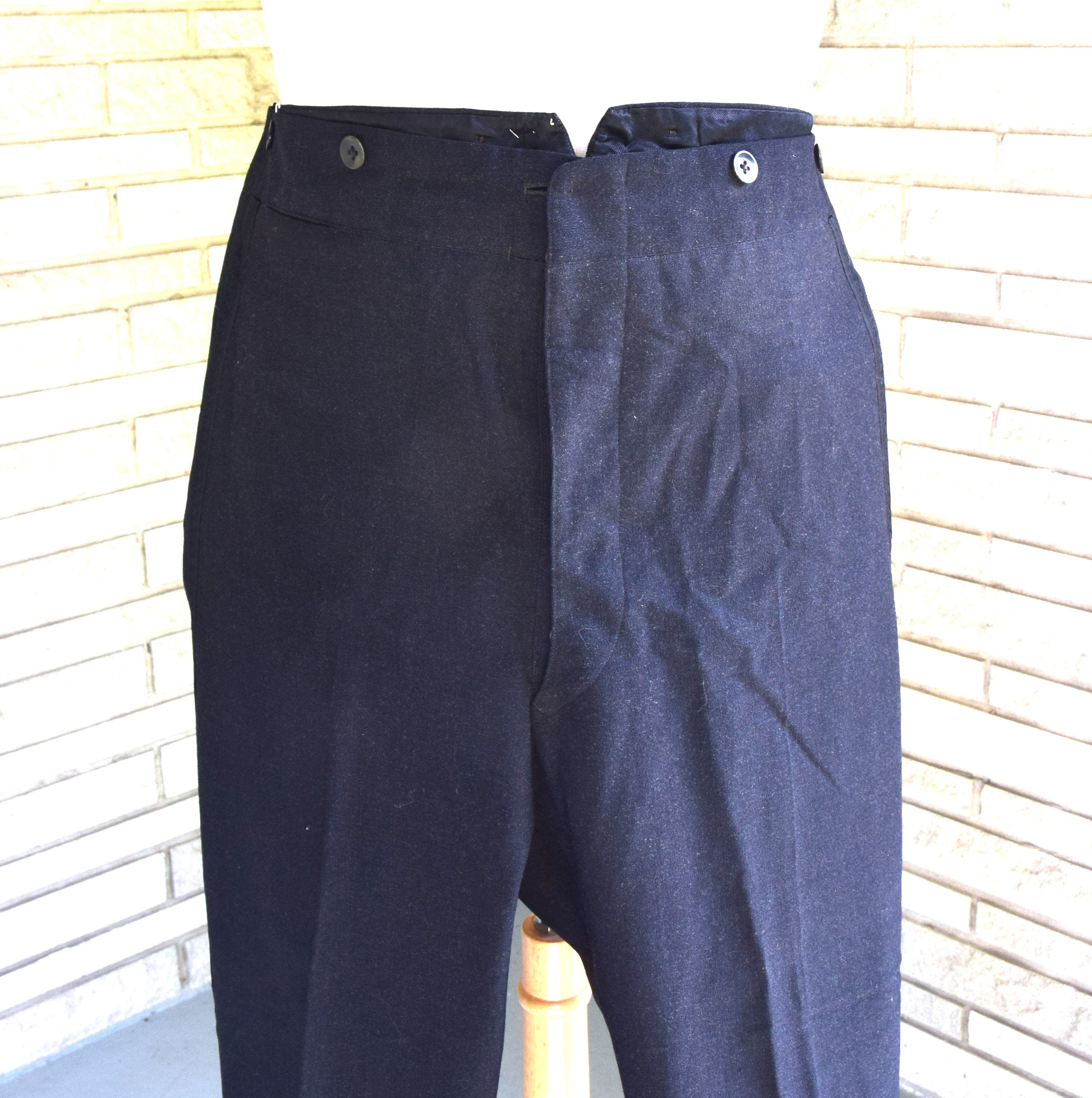 パンツ 1940's germany black wool slacks Vintage 1940s 1950s BLACK Wool Tuxedo Pants Trousers With